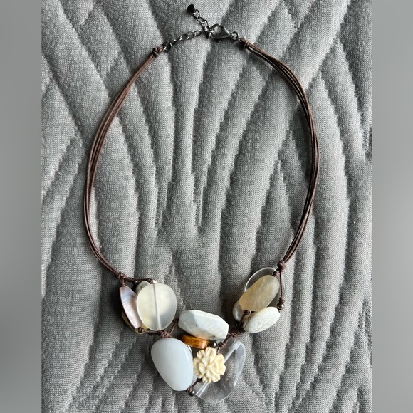 Silpada Jewelry - Silpada .925 Sterling Pearl Quartz Magnesite Calcite Carved Bone Flower Necklace